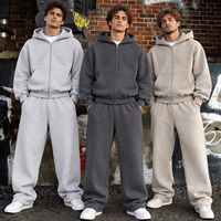 Ensemble survêtement homme en molleton de coton gris, coupe ample personnalisée, double couche, évasé, empilé, baggy et oversize, avec pantalon de jogging et sweat à capuche