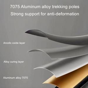 Bâton <span class=keywords><strong>de</strong></span> randonnée portable en alliage d'aluminium 7075 à 5 sections, pointe en acier tungstène, poignée en EVA, réglable <span class=keywords><strong>de</strong></span> 36 à 130 cm, conception pliable à verrouillage rapide - Product Image 6