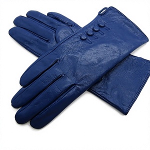 Guantes de Piel de Oveja Azules hasta la Muñeca, Estilo Sencillo, Sin Forro, Diseño Térmico para Uso Diario, Invierno, Casual - Product Image 1