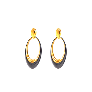 Boucles d'oreilles pendantes tendance pour femmes, en acier inoxydable 316L, plaqué or PVD, design ovale durable et résistant, pour les soirées - Product Image 2