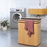 Panier à linge rectangulaire en bambou à double pliage avec couvercle et doublure amovible