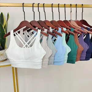 10 Colors Nude Yoga Sports Bra Women Breathable Cross Back Fitness Gym Bra U-shape Sexy Workout Athletic Sports Tops