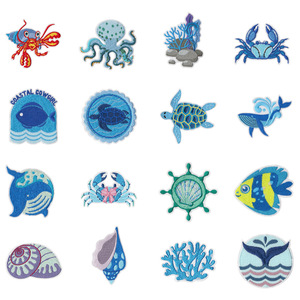 Patch en tissu brodé animaux marins, Badge brodé par ordinateur baleine bleue, Patch décoratif thermocollant tortue marine et escargot - Product Image 1