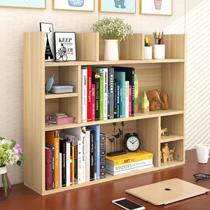 Estantería de escritorio en miniatura de madera maciza, almacenamiento de varios niveles para organización de escritorio, color natural, rectangular independiente - Product Image 5
