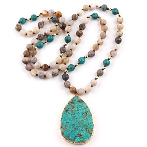 Collana da donna in pietra naturale turchese africano con agata di bambù annodata lunga 8mm collana con ciondolo a goccia turchese Africa - Product Image 2