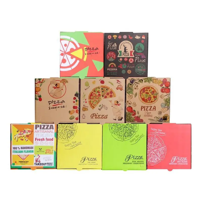Flûte Ondulé Personnalisé Imprimé Taille Caja Para Pizza Conception Carton noir tranche Carton prix ondulé Pizza Boîte