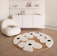 Tapis à poils longs Sarpes Freesia Floral en polyester, fabriqué à la machine, style crème, doux et élégant pour la décoration intérieure