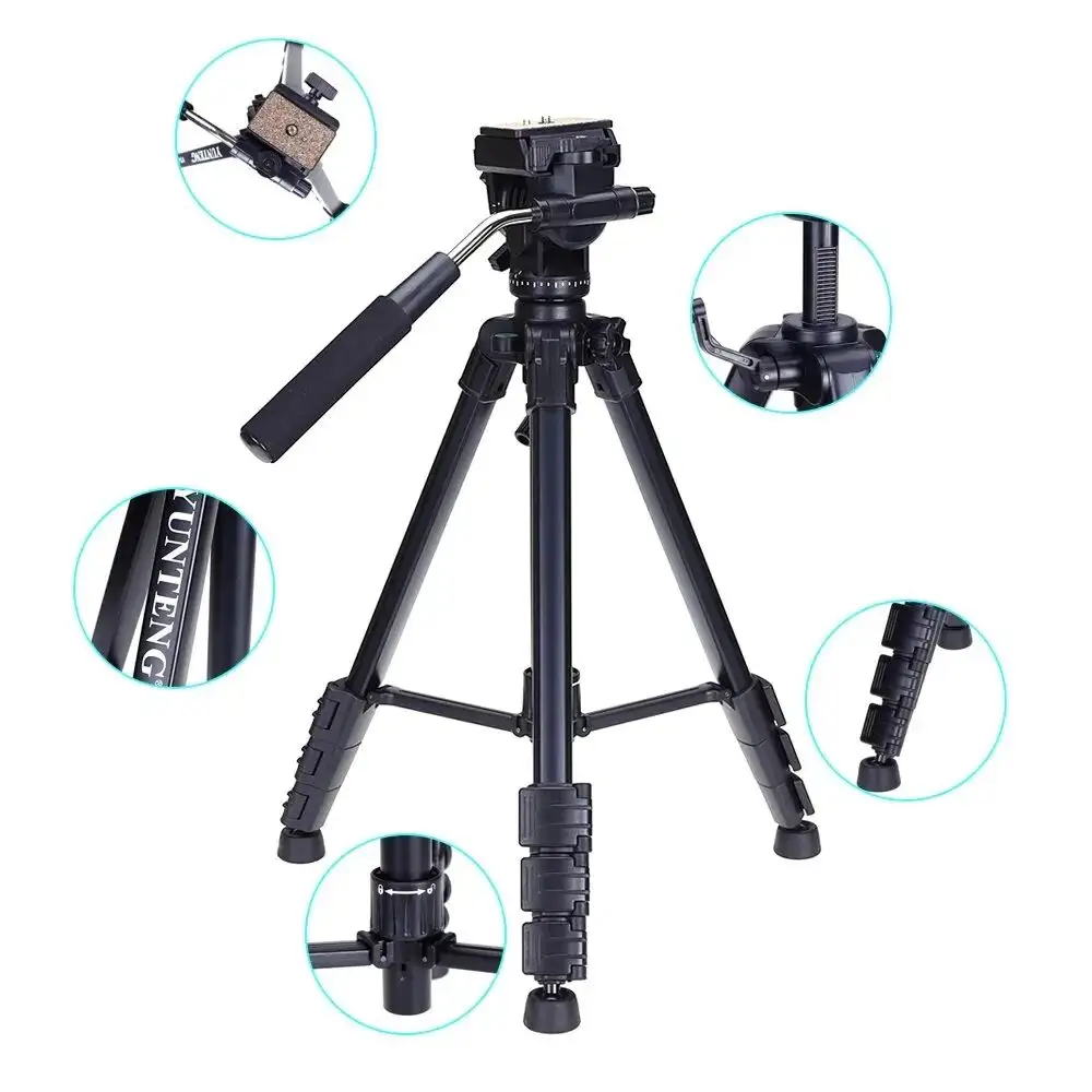 Nouveau 152cm photo YUNTENG VCT691 trépied en aluminium professionnel avec sac à tête cylindrique pour DSLR caméra vidéo téléphone télescope support pour téléphone