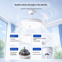 Ventilateur de plafond LED rétractable moderne avec lumière, pales invisibles, télécommande, luminaire encastré pour salon intérieur