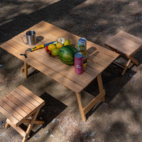 Ensemble table et chaises pliantes d'extérieur en bois massif moderne, léger, une table et quatre tabourets pliables, facile à transporter pour les pique-niques