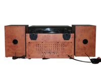 Platine Vinyle Rétro en Bois avec Lecteur CD/DVD, Enregistreur de Cassettes et Radio AM/FM, Gramophone avec Haut-Parleurs Stéréo Externes