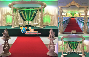 Boda India Raj Mahal Mandap London Designer Triple Pillars Wedding Mandap Impresionante South Indian Wedding Decorativo MandapUSA - Product Image 6