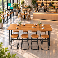 Table de bar, mobilier de bar, comptoir en bois massif, structure en métal noir, café, restaurant, personnalisable, OEM, vente en gros, Chine