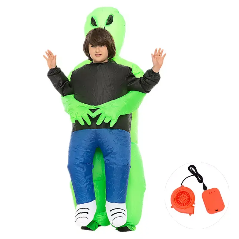 2023 Amazon Kids Halloween Ghost Inflatable Monster Costume Scary Green Alien Cosplay Costume Blow Up Cosplay Costume