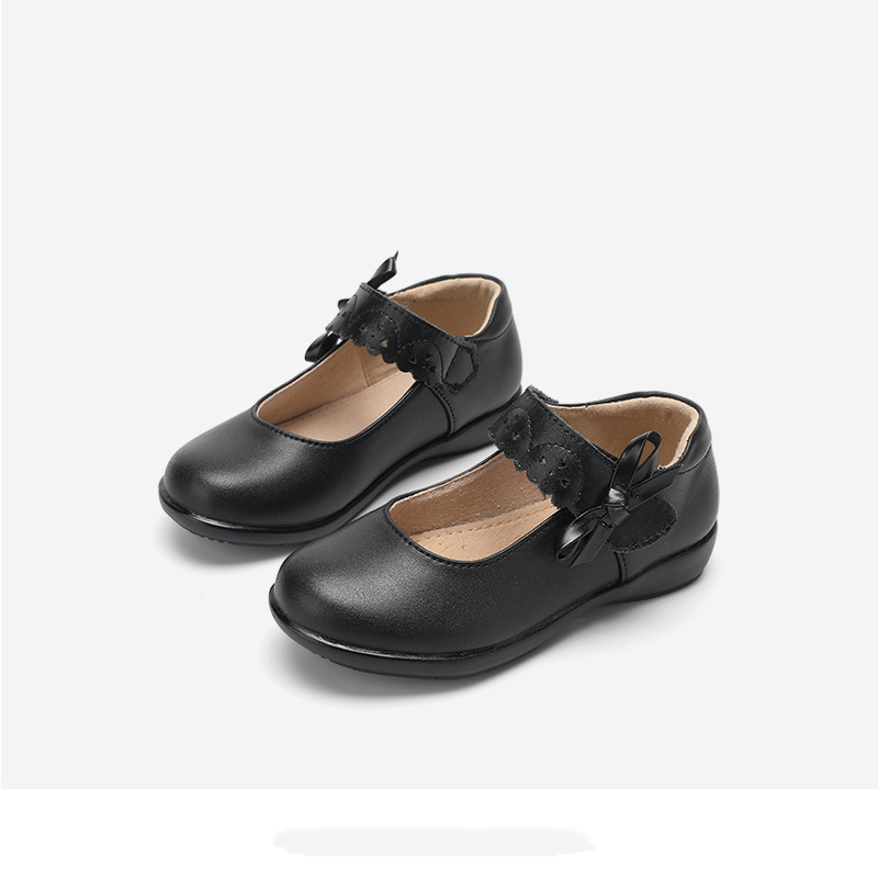 Girls Black Leather Shoes Leather Girls Summer Single Shoes English Wind Pupils Spring Autumn Performance Shoes Children