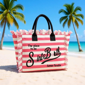 Borsa da Spiaggia in Tela RTS, Stile Boho con Ricami e Nappine, Grande Capacità, Leggera e Portatile, Borsa da Viaggio per Donne - Product Image 1