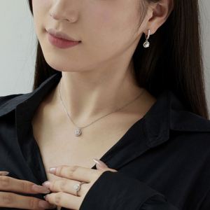 Dylam Classic Design S925 Silver Rhodium Plated <b>Circle</b> Eternity Band 5A Cubic Zirconia Necklace Earrings <b>Rings</b> Jewelry Set - Product Image 2