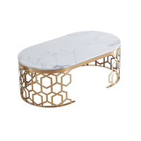 Table basse de salon de luxe en acier inoxydable doré avec plateau en marbre ou en verre, style Caves Base Central, pour hall d'hôtel