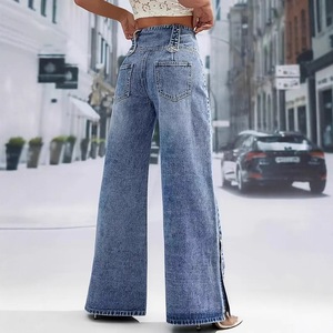 Women's High Waisted Wide Leg <b>Jeans</b> Blue Micro <b>Elasticity</b> Trousers Europe America Middle East Sales - Product Image 4
