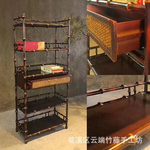Handmade Bamboo Chinese Style Display Shelf Multi Compartment Storage Cabinet Antique Eco Friendly For Tea And Books - Product Image 5