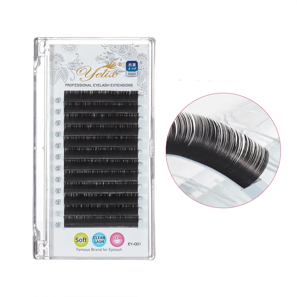 Yelix Black Diamond Supplier Fake Eyelashes 0.15Curl D 15mm Personal Brand Name Flat Eyelash Extensions