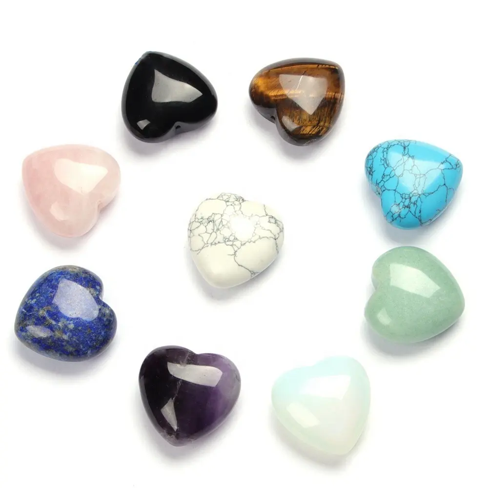 30mm Heart-shaped Natural Crystal Loose Gemstone DIY Pendant Necklace Jewelry Accessory Wholesale Customized Carving Pattern