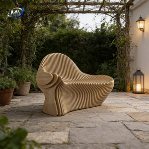 Banc de patio moderne en bois massif, forme ondulée, durable, mobilier d'extérieur pour jardin, bureau, espace public, sites sportifs, entrée - Product Image 5