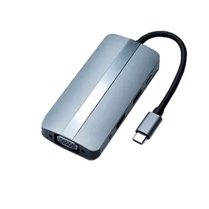 Yüksek kalite 8 in 1 tip c hub USB3.0 + USB2.0 + HDTV + USB-C PD + 3.5mm ses + VGA + TF / SD USB-C Hub adaptörü