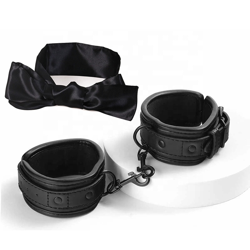 Leather Handcuffs & Blindfold - Adult BDSM Restraint Kit