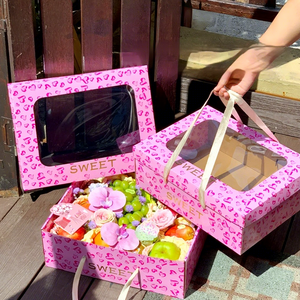 Boîte cadeau élégante rose IMEE avec poignée, transparente, pour la Saint-Valentin, boîte cadeau pliante haut de gamme pour fleurs et fruits - Product Image 1