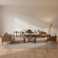 Canapé de salon de style antique KMJ, ensemble de canapés en bois massif sculpté, style mi-siècle, ensemble de canapés rétro pour salon de villa