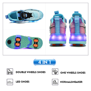 Özel Logolu Unisex Tekerlekli Paten Ayakkabıları Geri Çekilebilir Dört Tekerlekli TPR Makaralı Ayakkabı Tekerlekleri Işıklı Paten Spor Ayakkabıları - Product Image 5