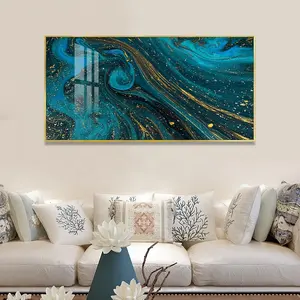 Pintura abstracta de arte fluido azul y dorado, lienzo, imágenes artísticas de pared, impresión HD, pintura de porcelana de cristal de estilo nórdico de mármol