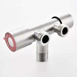 Robinet d'arrêt moderne en acier inoxydable à double commande, type T, pour WC et bidet, avec poignée double - Product Image 3