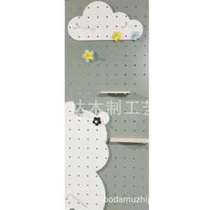 Solid Wood Pegboard <b>Wall</b> <b>Shelf</b> Rectangle Punch Free <b>Wall</b> <b>Mounted</b> Storage Rack Entryway Display Organizer - Product Image 5