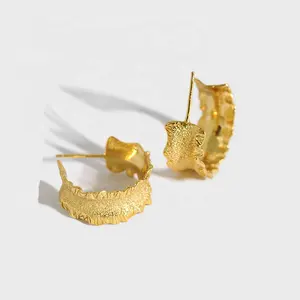 14K 18K Gold Plated Vermeil 925 Sterling Silver Designer Fine Jewelry Manufacturer Chunky Hot Wide Wave Sage Hoop Earrings