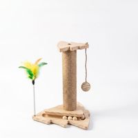 Tiang Garukan Kucing Kayu Solid Sisal Multifungsi Pohon Kucing Kecil Mainan Kucing Tahan Lama Papan Garukan Hemat Tempat Karton Lucu