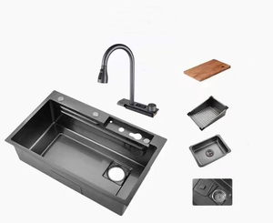 Multifunctional Double Bowl <strong>Kitchen</strong> Sink Large Size Scratch-Resistant LED Digital Display Waterfall Cupware Cleaning Rack <strong>Apron</strong> - Product Image 4
