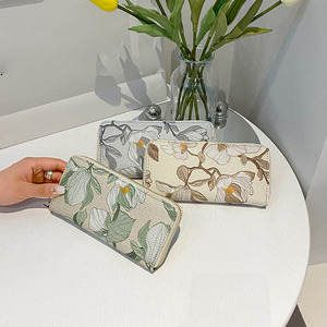 Floral Print PU Leather <b>Long</b> <b>Wallet</b>, Multi-Slot Design, OEM/ODM Custom Factory, Women's Zippered Clutch - Product Image 1