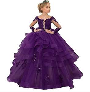 2025 nouvelle mode paillettes dentelle Royal à manches longues robe de princesse fleur fille robe de mariée avec <span class=keywords><strong>Train</strong></span> pour Pageant fête robe de bal - Product Image 2