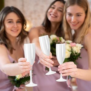 Flûtes à champagne incassables réutilisables en <span class=keywords><strong>plastique</strong></span> acrylique blanc avec logo personnalisé pour la fête de la douche nuptiale de mariage - Product Image 4