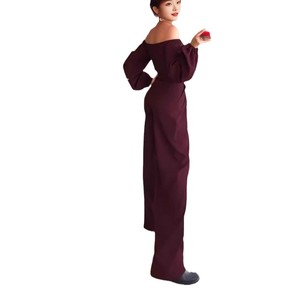 Mono de mujer con hombros descubiertos, manga larga, cintura alta, color liso, ajuste ceñido, para uso diario, negro, verde oscuro, rojo vino, azul profundo - Product Image 5