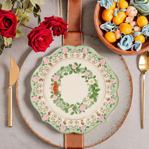 Одноразовые бумажные тарелки с цветочным узором — зеленый и золотой дизайн, для дома, вечеринок и мероприятий - Product Image 2