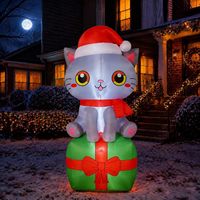 Décoration de jardin gonflable de Noël en forme de chat lumineux, étanche, pour une ambiance festive, style boîte cadeau