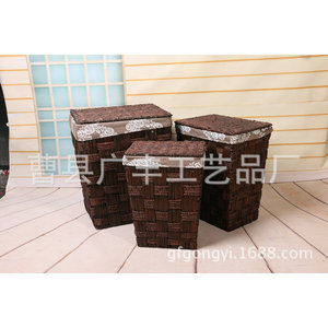 Cesto de lavandería rectangular de mimbre marrón con tapa para lavandería, tipo vertical GF 10 - Product Image 4