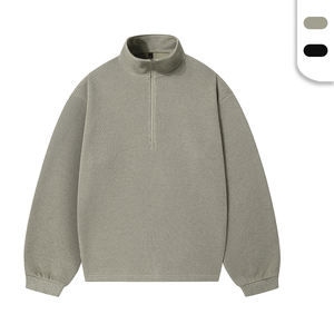 Unisex Custom Logo Autumn Pullover Sweatshirts with Quarter Zip-up Stand Collar Cotton Blending Breathable <strong>Jumpers</strong> - Product Image 1