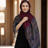 Écharpe en Voile Jacquard Ethnique avec Gland Rétro Châle Pashmina en Coton pour Musulman Parfaite pour l'Hiver Nouvelle Arrivée Printemps