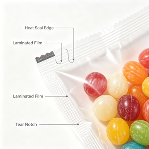 Sachet refermable personnalisé à fermeture éclair, transparent, blanc, noir, pour emballage alimentaire (sucre, bonbons, chips) - Product Image 2