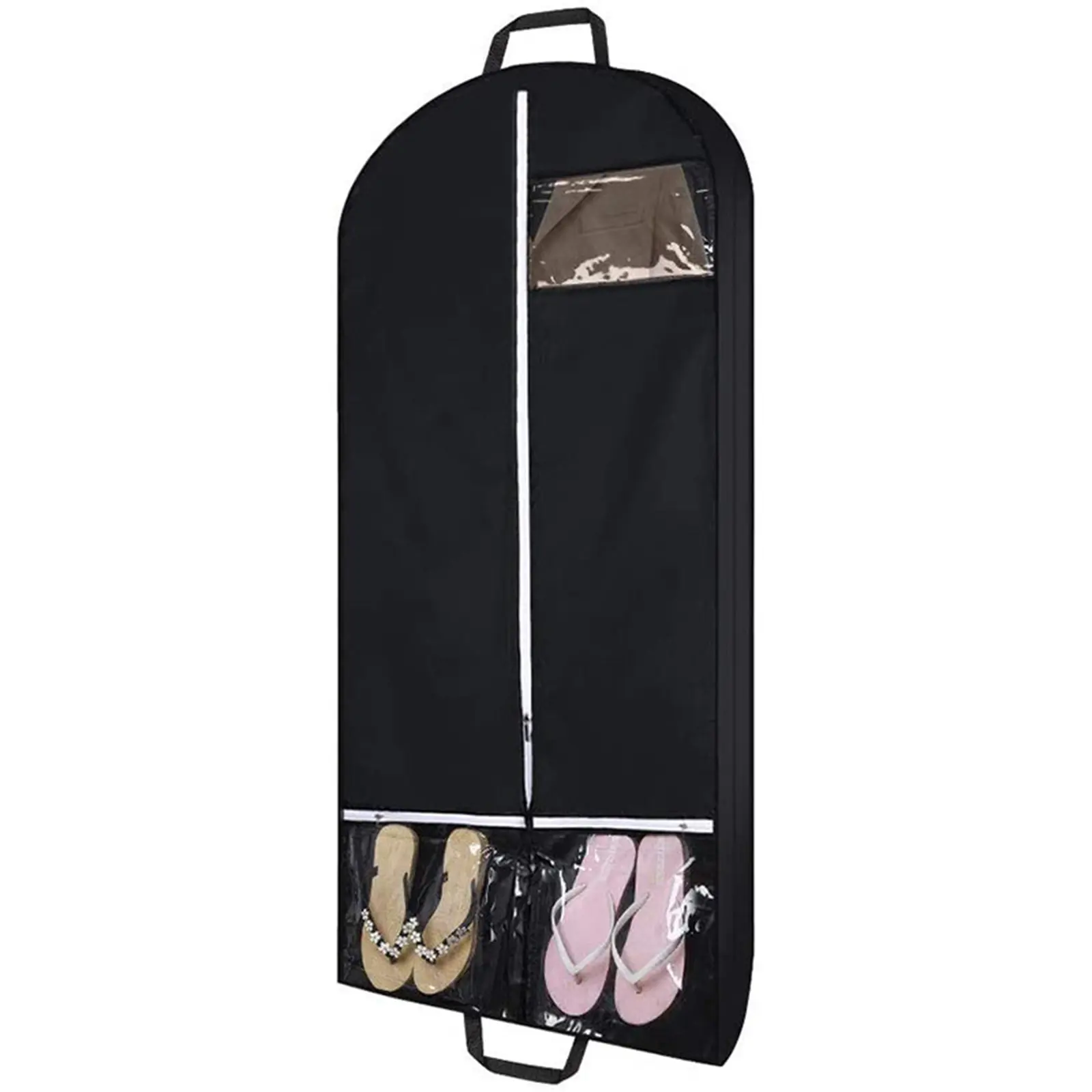 Bolsa de polvo de poliéster negro con múltiples bolsillos transparentes para almacenar ropa Bolsa de almacenamiento de boda, bolsa de almacenamiento de vestido