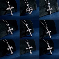 Vente en gros de pendentifs en forme de croix chrétienne avec ailes, plaqués rhodium, en zircone cubique, argent sterling 925, bijoux fins unisexes